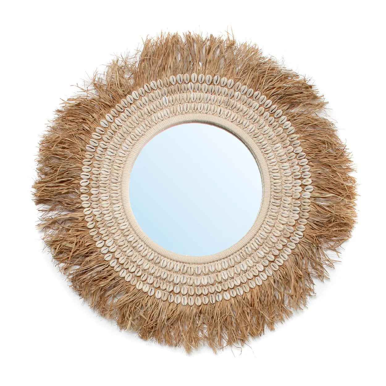 The Raffia Cowrie Mirror - Natural White - Bambuá