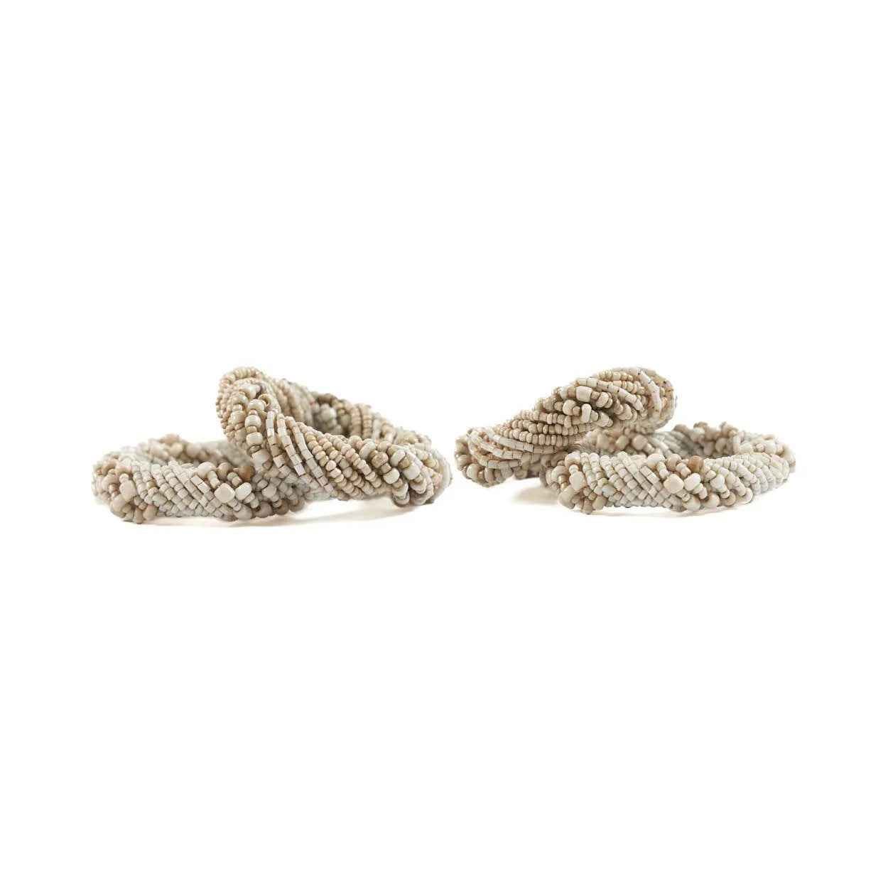 The Beaded Napkin Ring - White - Set of 4 - Bambuá