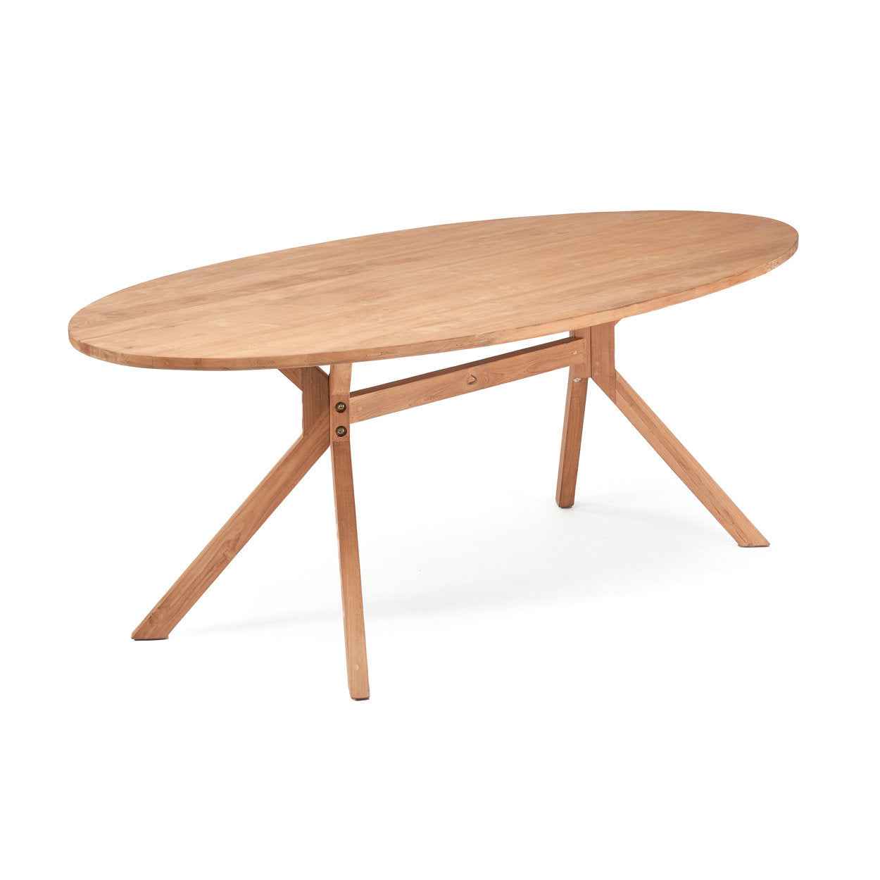 Oval dining table made from reclaimed teak wood, perfect for dining rooms with natural warmth