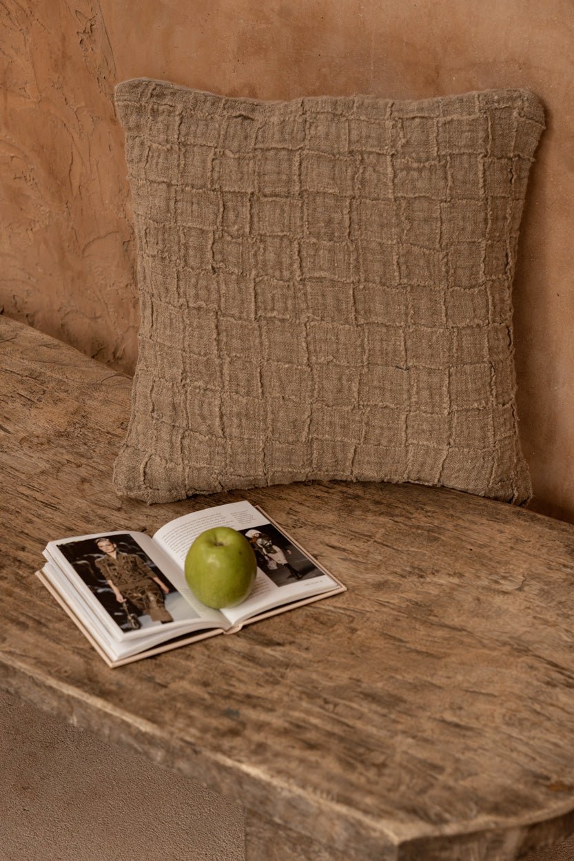 The Linen Damier Cushion Cover - Natural - Bambuá