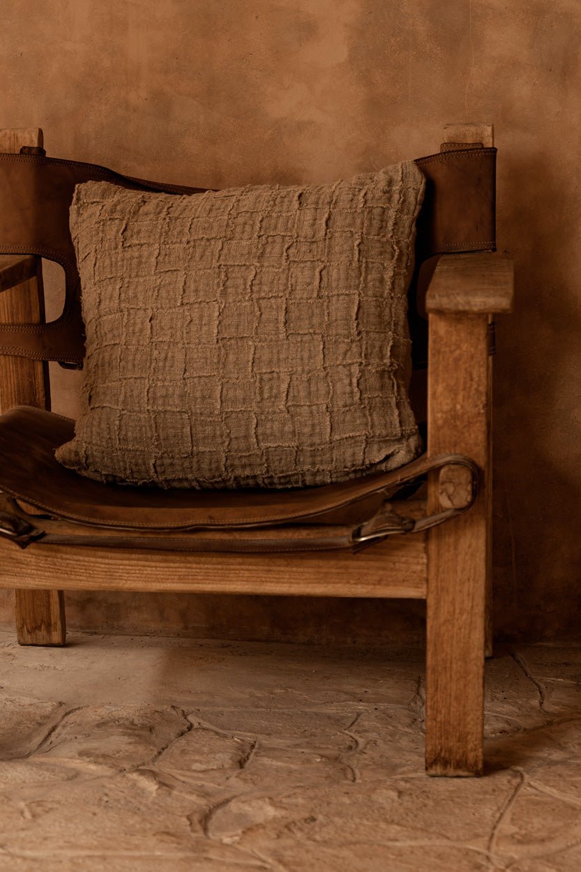 The Linen Damier Cushion Cover - Natural - Bambuá