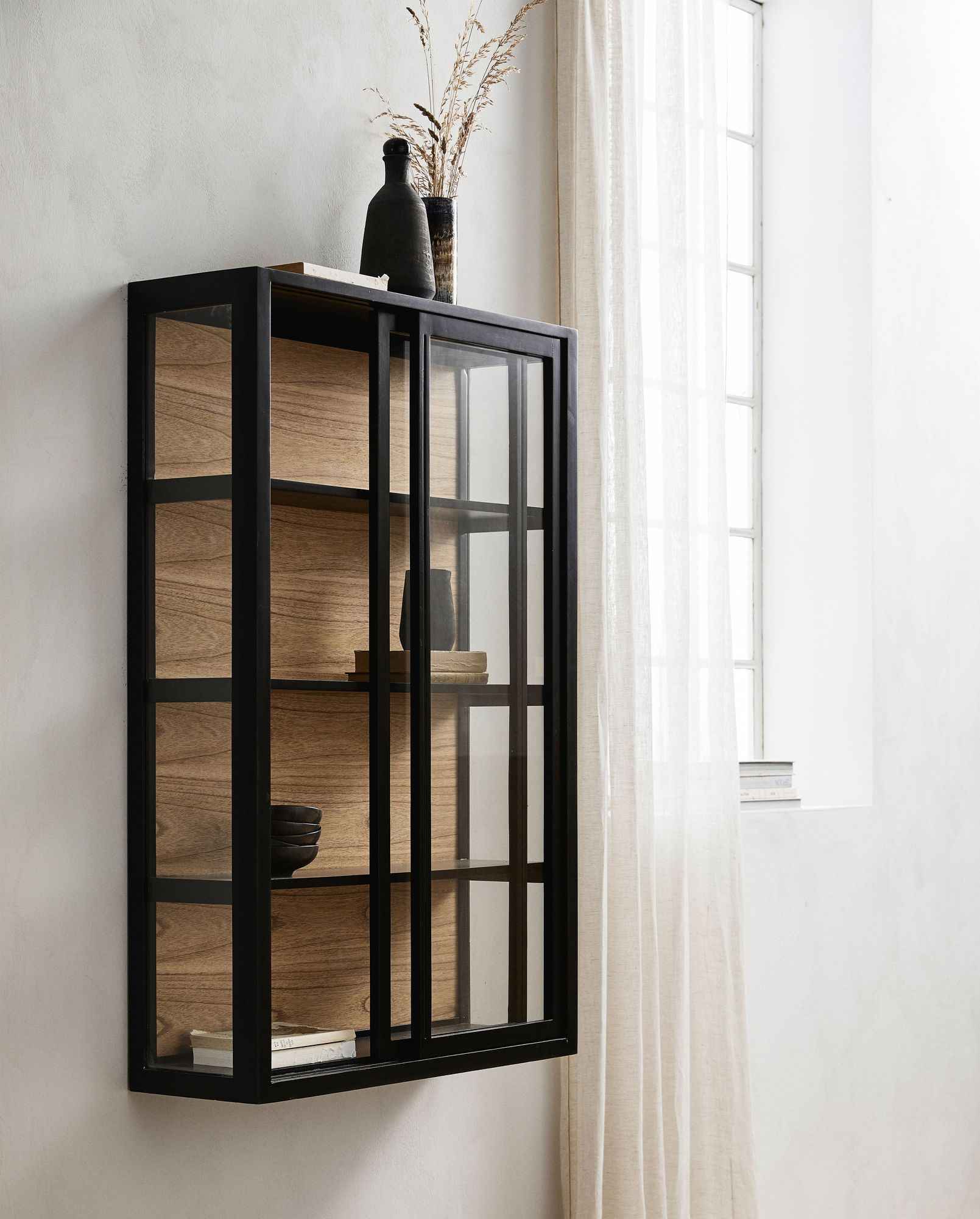 BEI wall cabinet, sliding doors, black - Bambuá