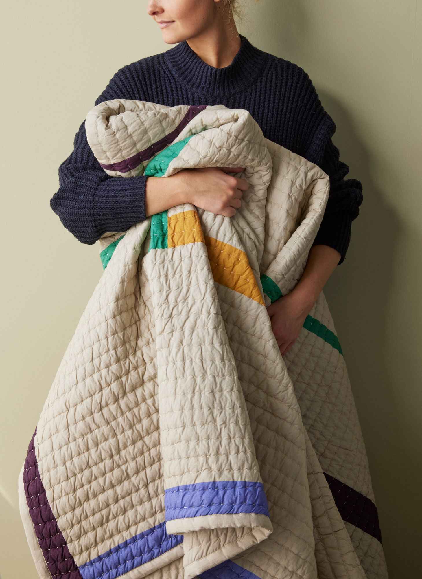 Hübsch Twist Bedspread Square 260x260 Sand/Multicolour