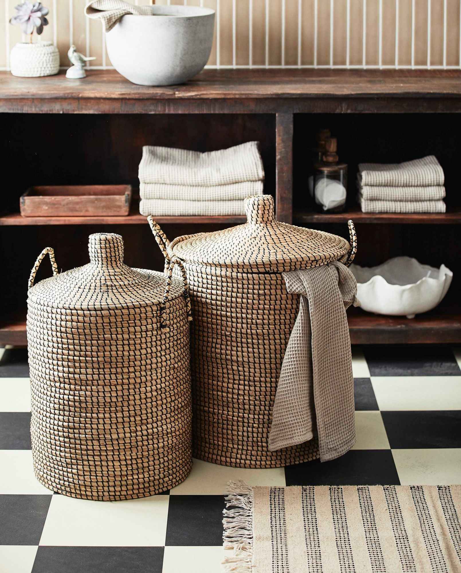 LAUDY laundry basket, s/2 - nature/black - Bambuá