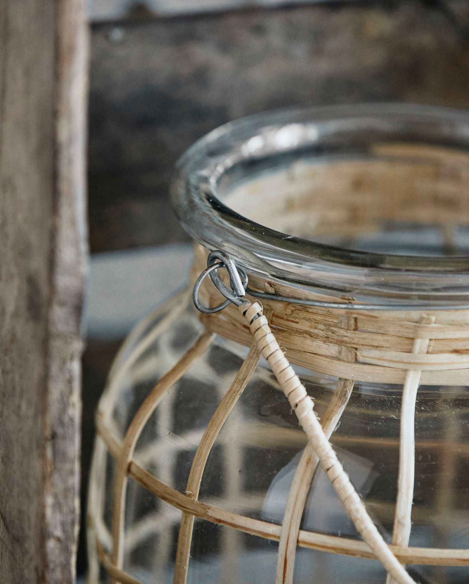 BAMBOO candle holder, glass, large