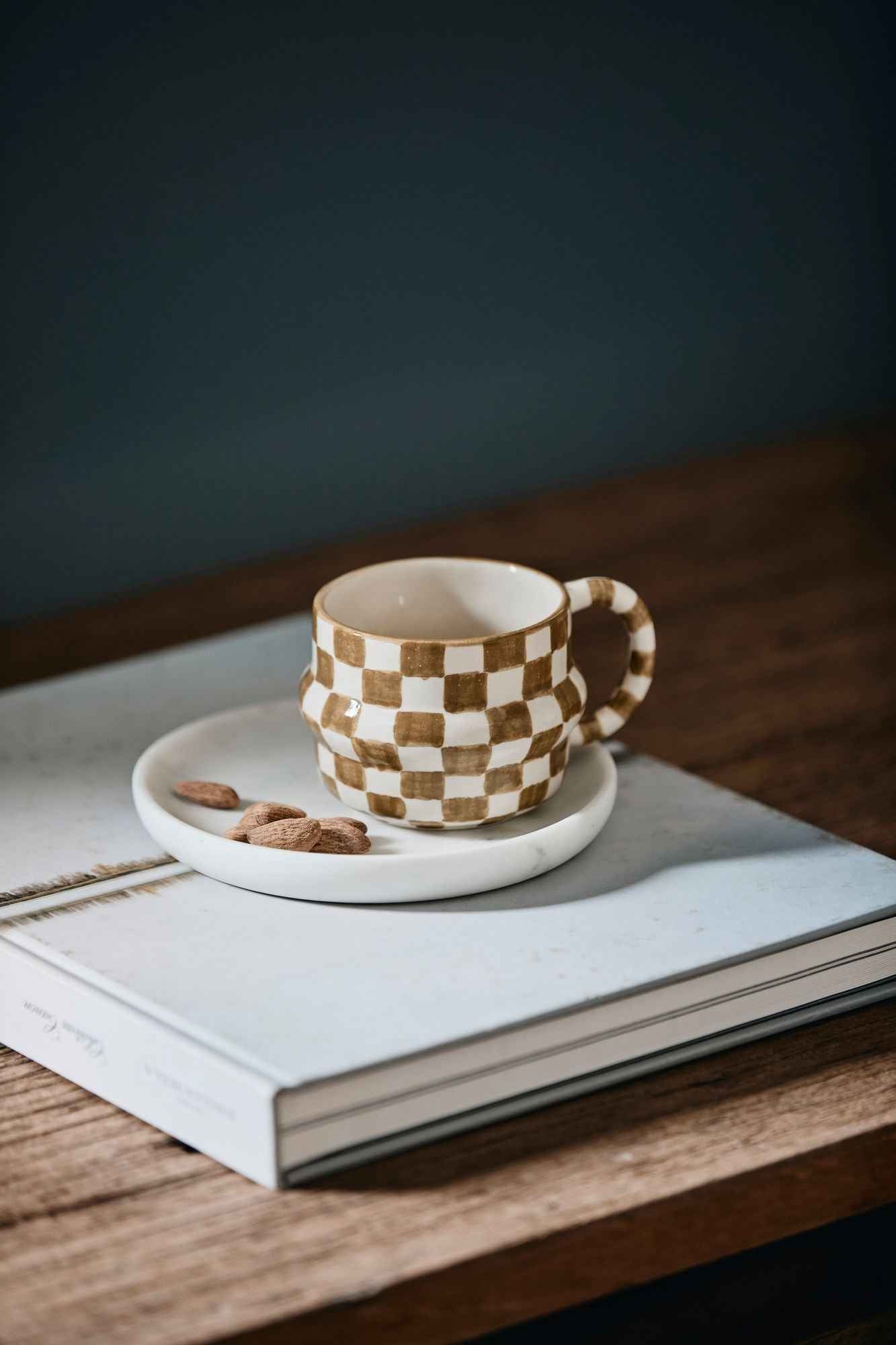 YSIA cup, check - green/ivory