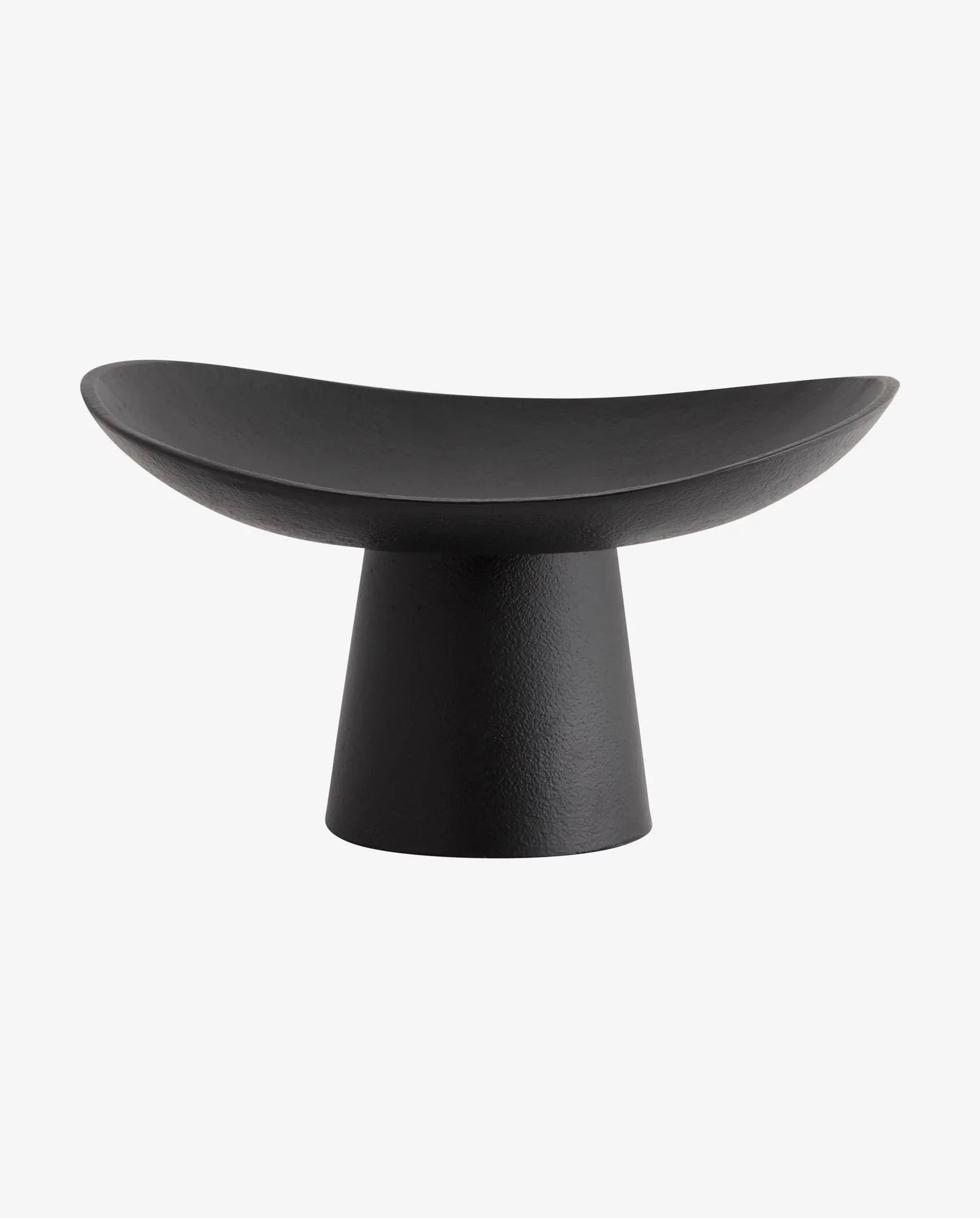 Minimalist black pedestal bowl with wide shallow curved top and textured finish