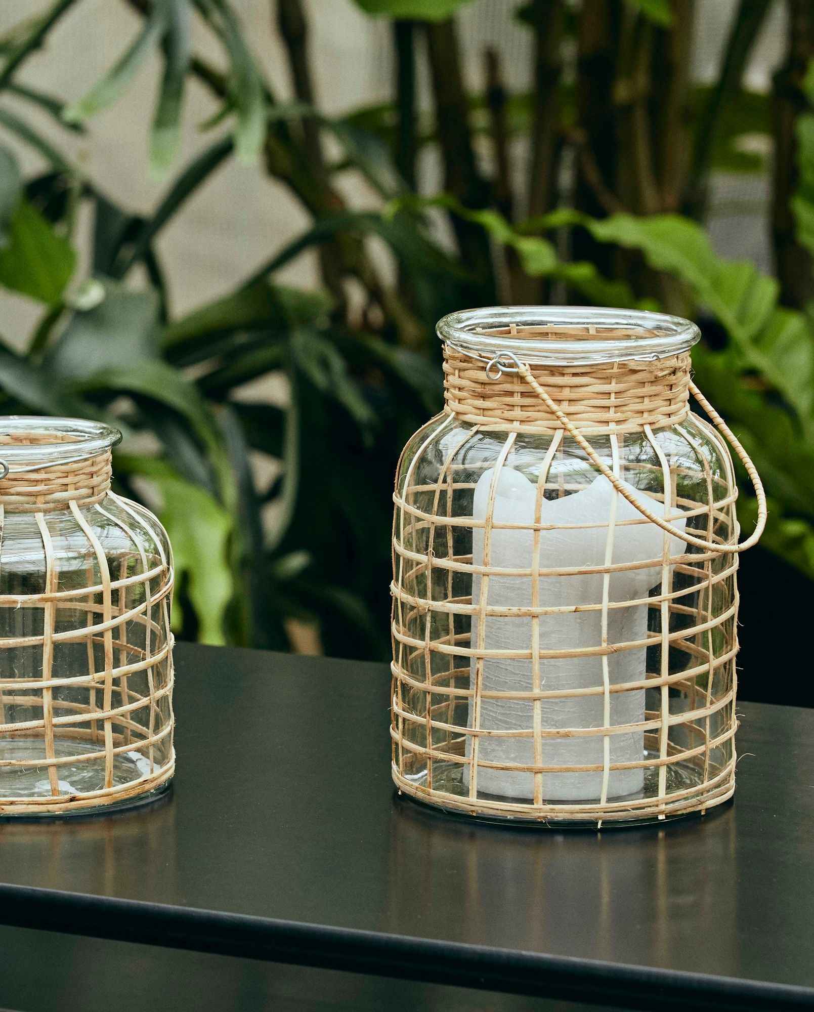 BAMBOO candle holder, glass, large