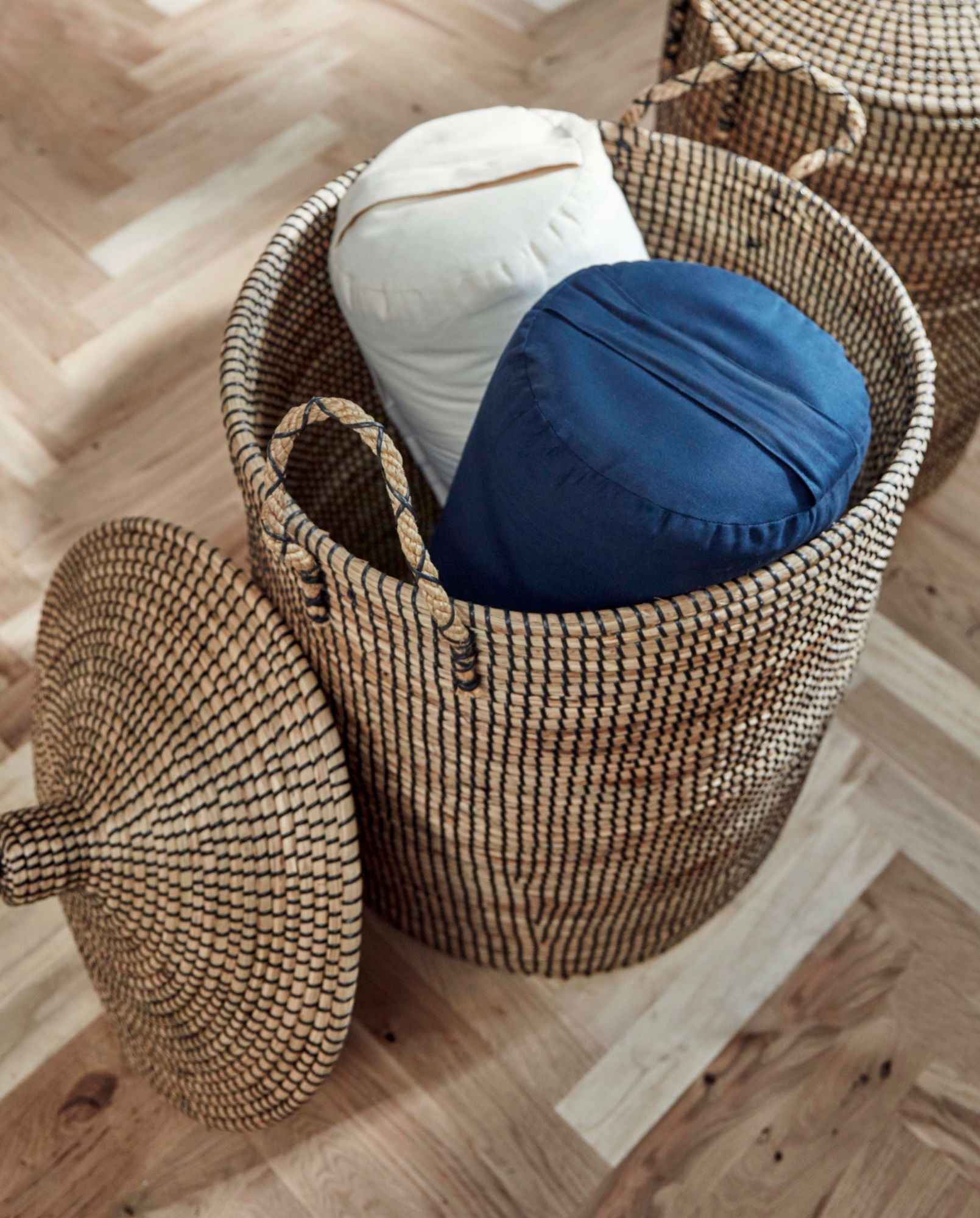 LAUDY laundry basket, s/2 - nature/black - Bambuá