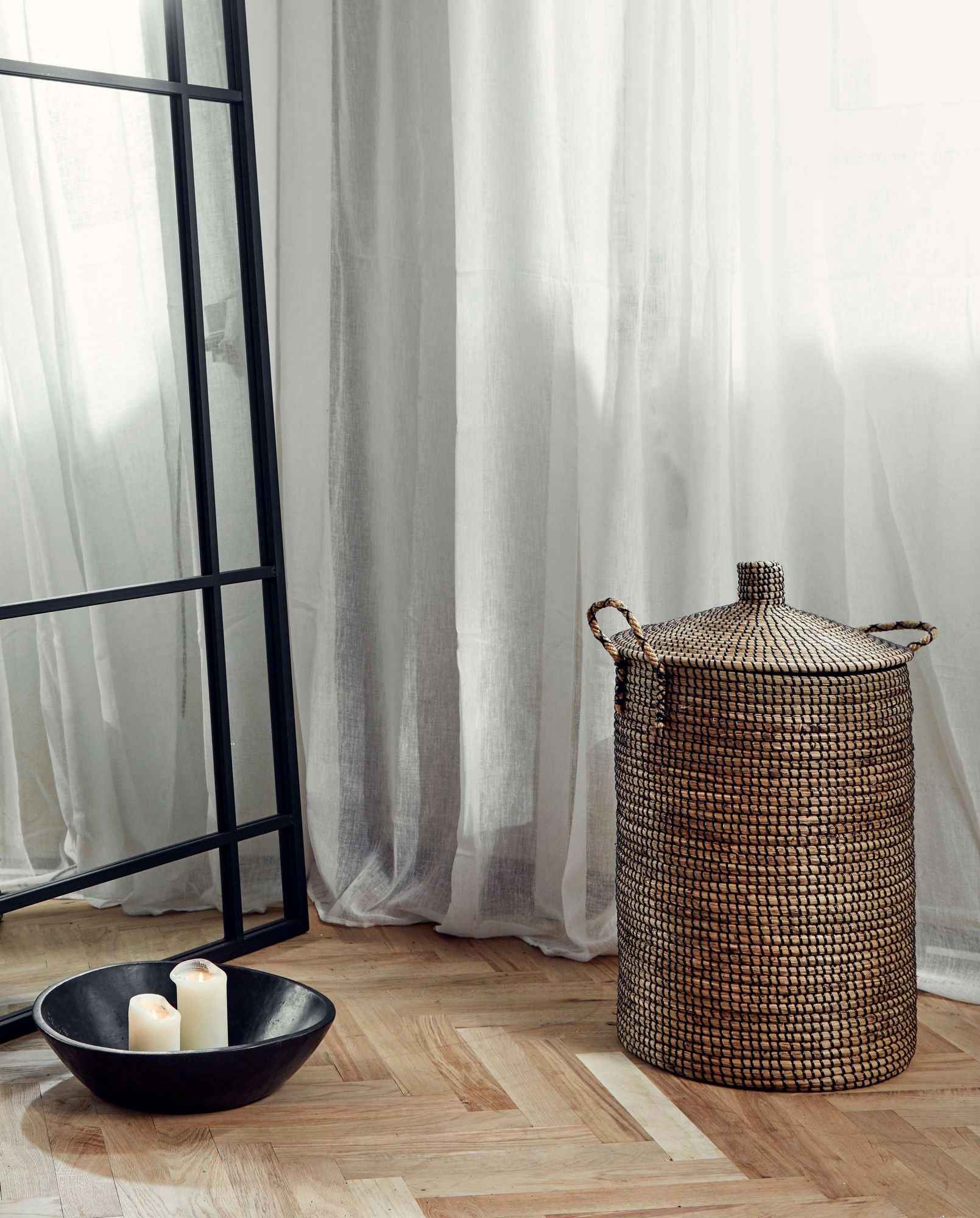 LAUDY laundry basket, s/2 - nature/black - Bambuá