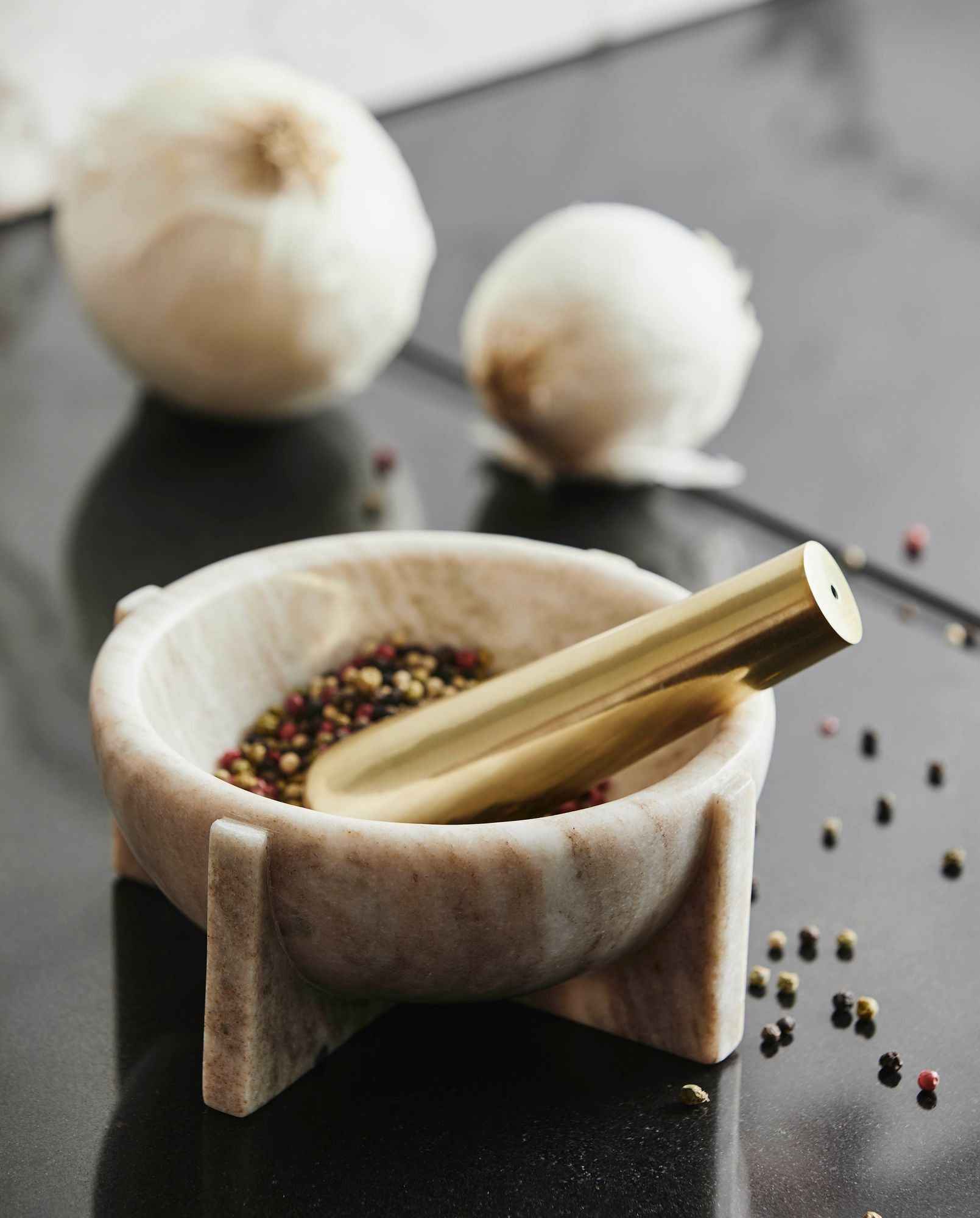 ROCOTO mortar w/pestle, brown marble - Bambuá