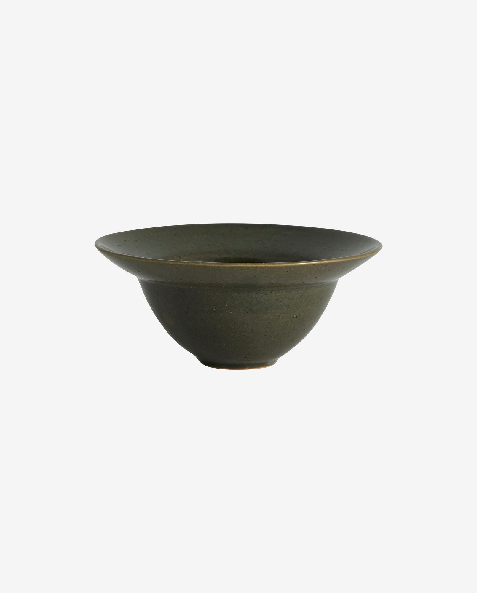 Minimalist dark green ceramic bowl with wide rim on white background