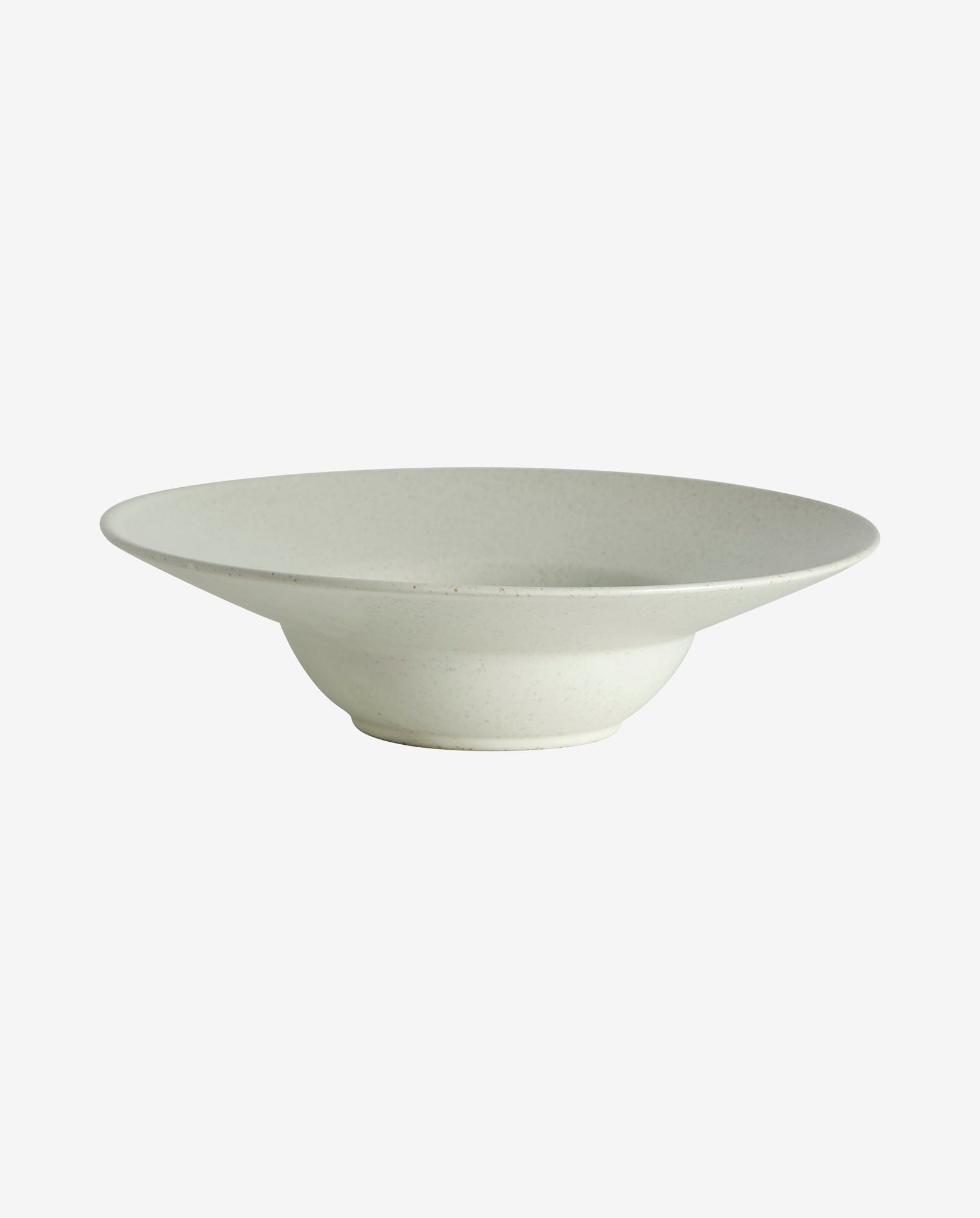 Minimalist shallow ceramic bowl with wide rim in matte white finish