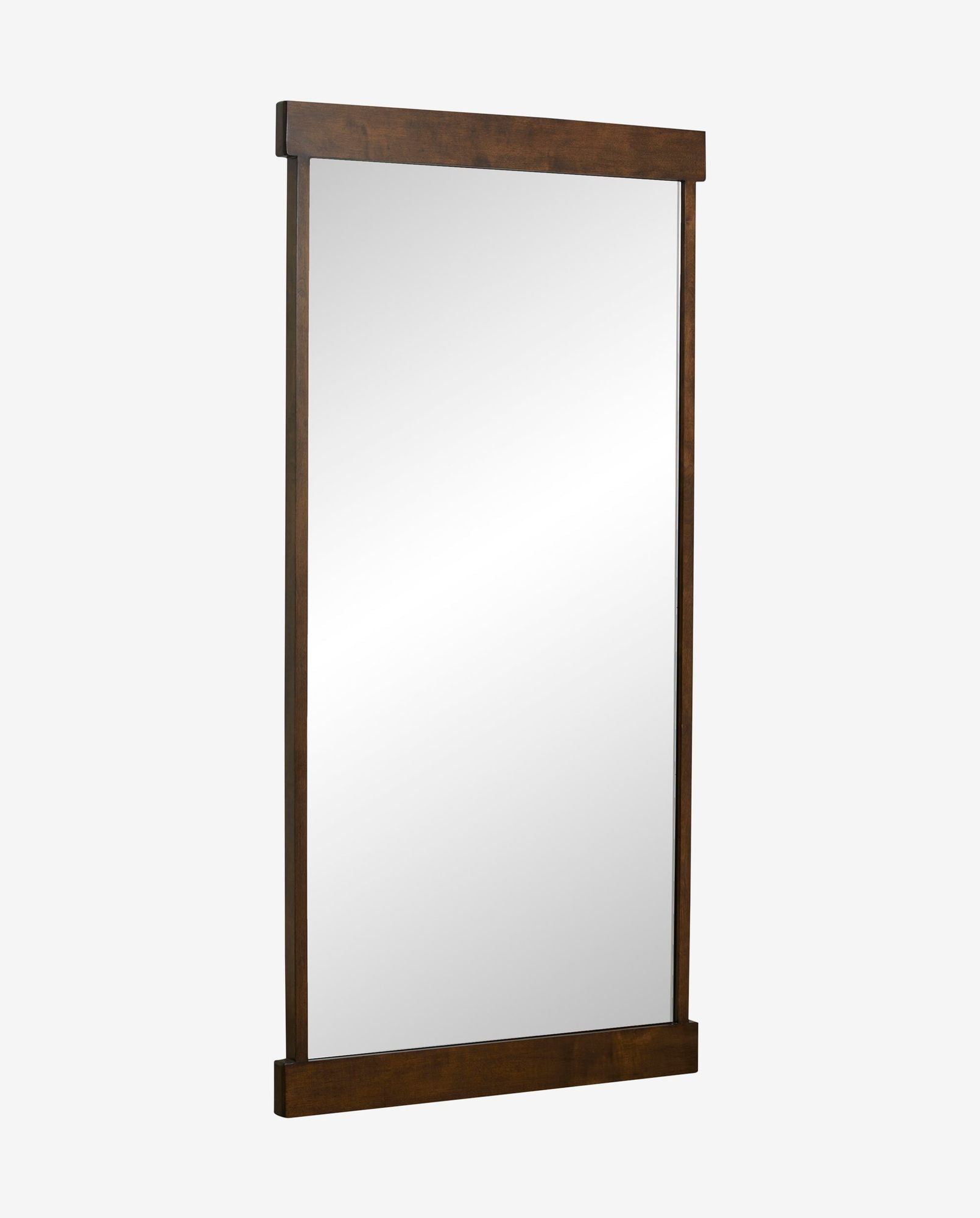 Rectangular wall mirror with dark wooden frame in a minimalist design