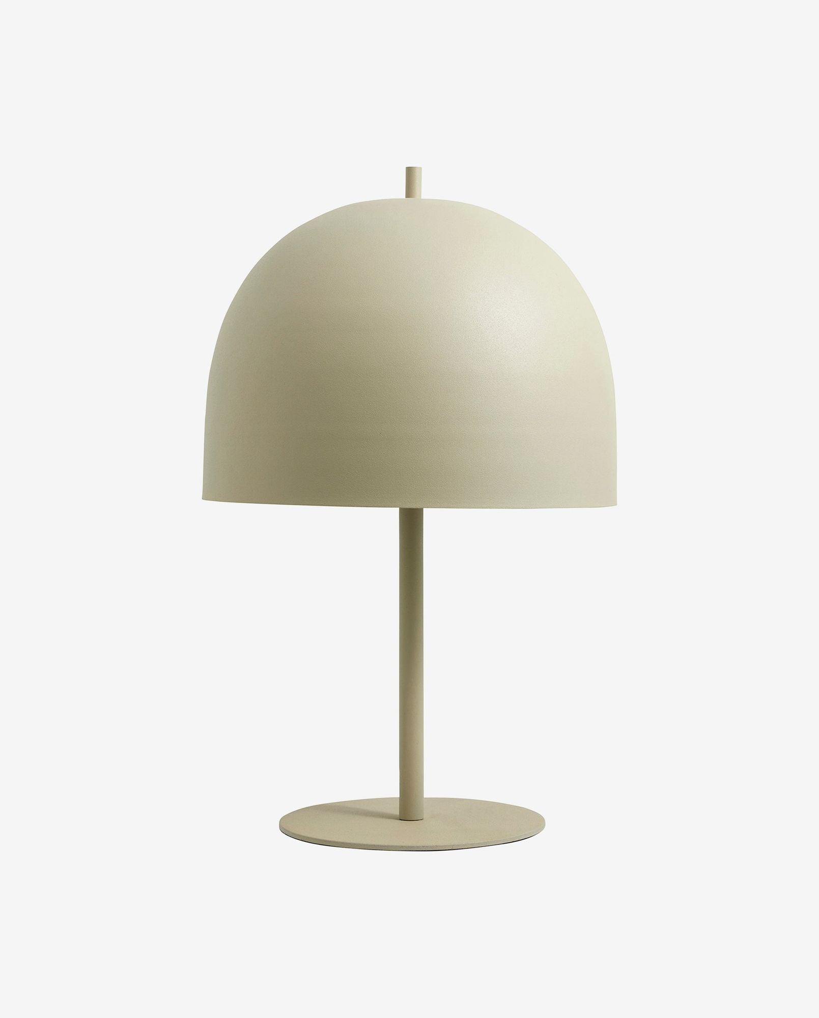 Minimalist beige dome-shaped table lamp with round base and cylindrical stem