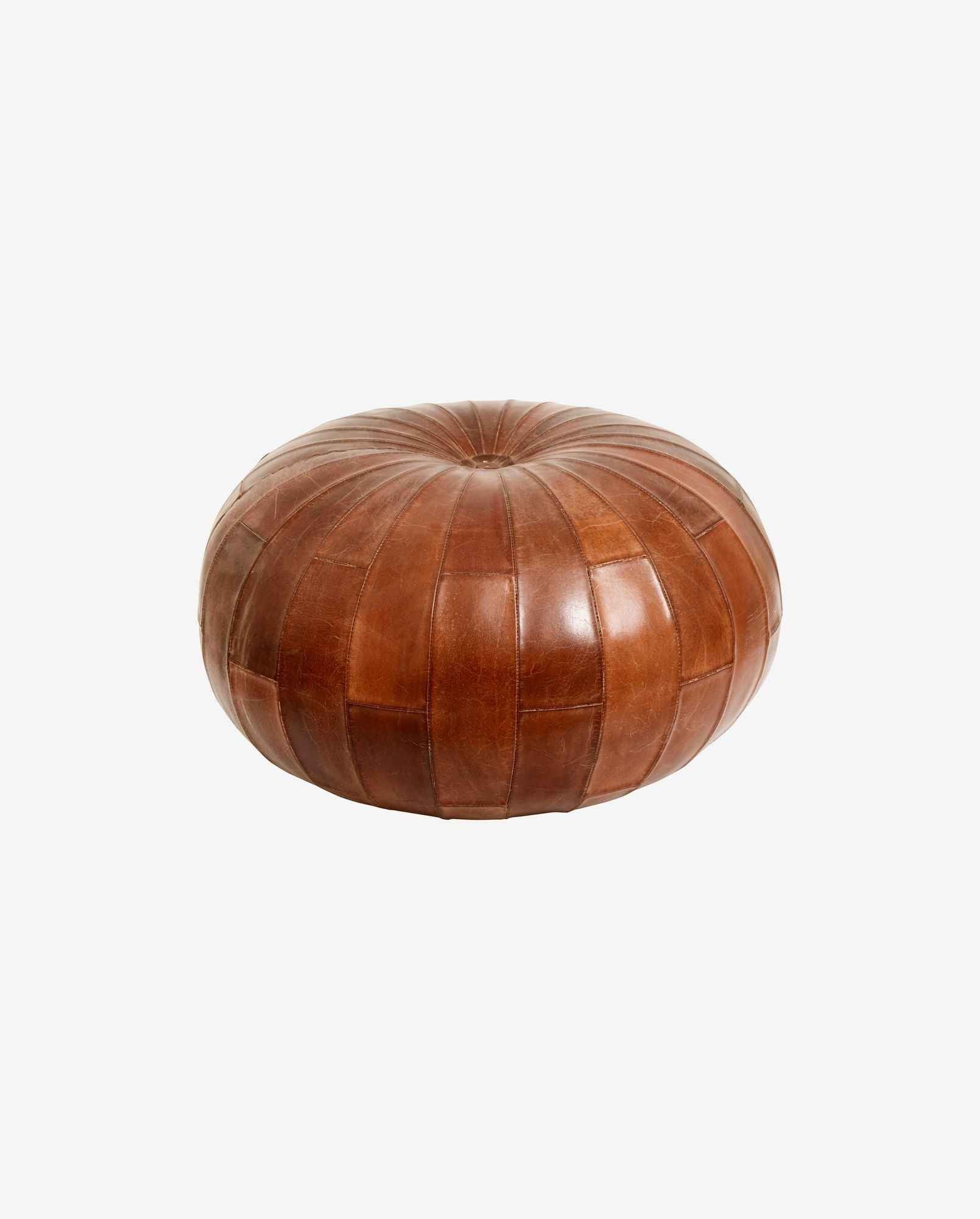 RUGBY leather pouf, round - brown