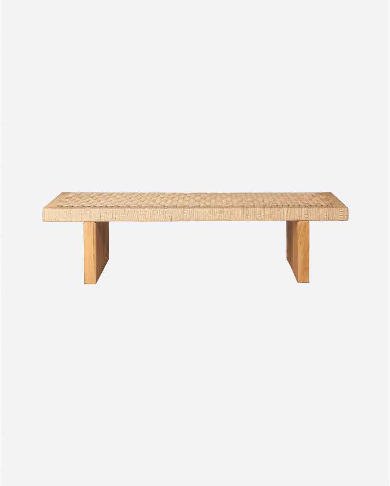 CORA coffee table in recycled teak wood and paper cord 150 x 70 x 35 cm