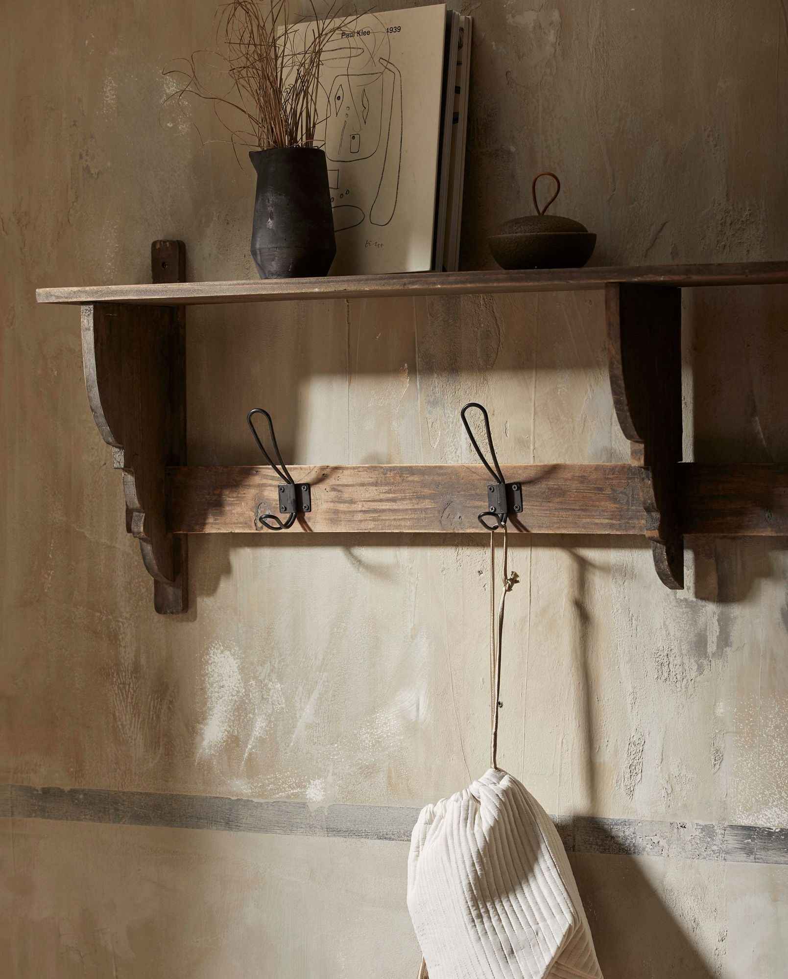 CARONU shelf, 4 hooks, reclaimed wood - nature - Bambuá