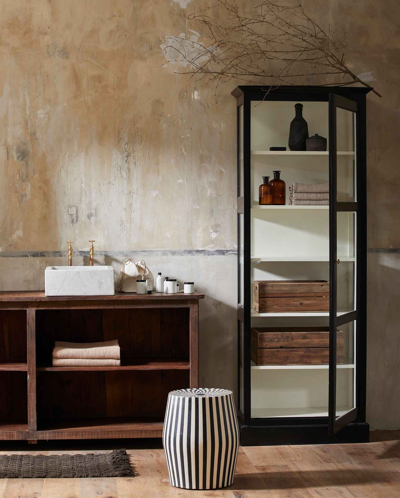 TAURA side table/stool - black/ivory