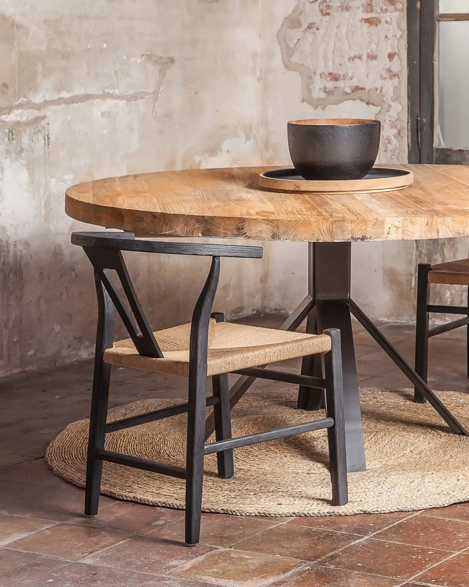 ROB chair in teak wood and paper cord in black colour - Bambuá