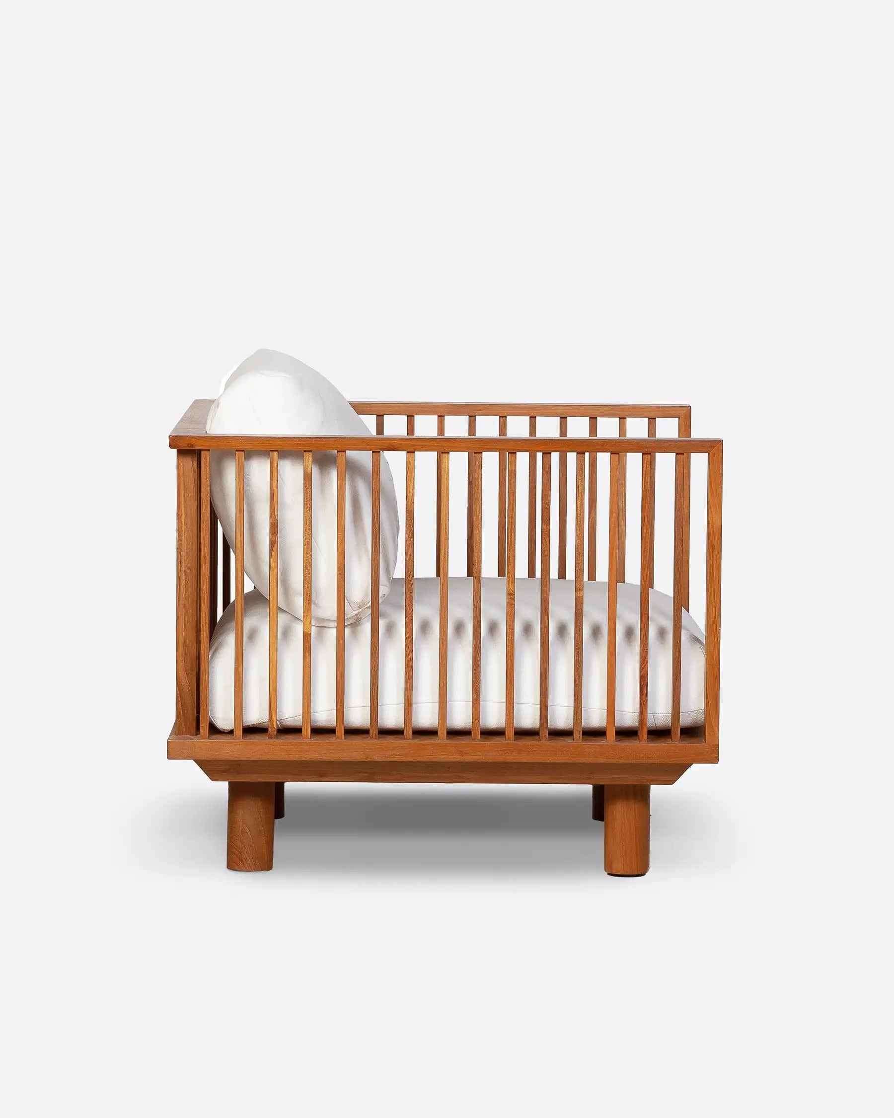 Toprak Teak Wood 1 - Seater Outdoor Sofa in White Upholstery - Bambuá