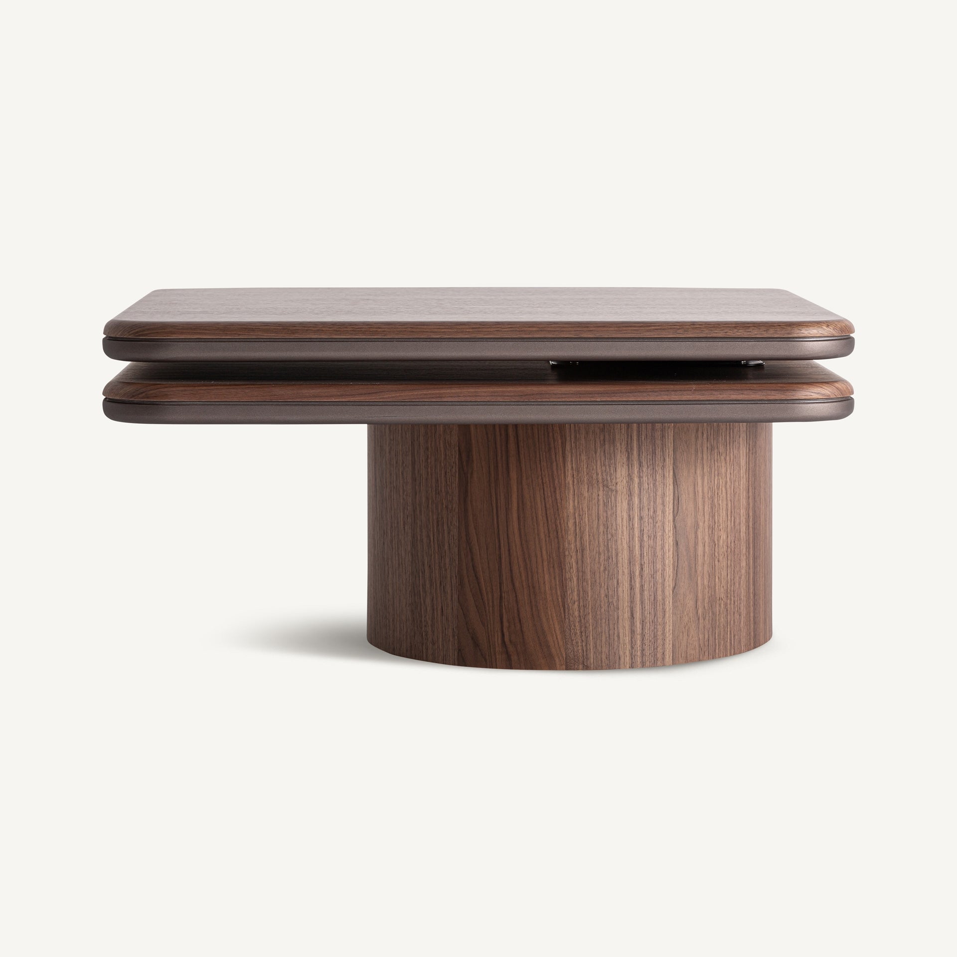 Kexby Coffee Table – Sculptural Walnut Veneer and Iron Detail - Bambuá