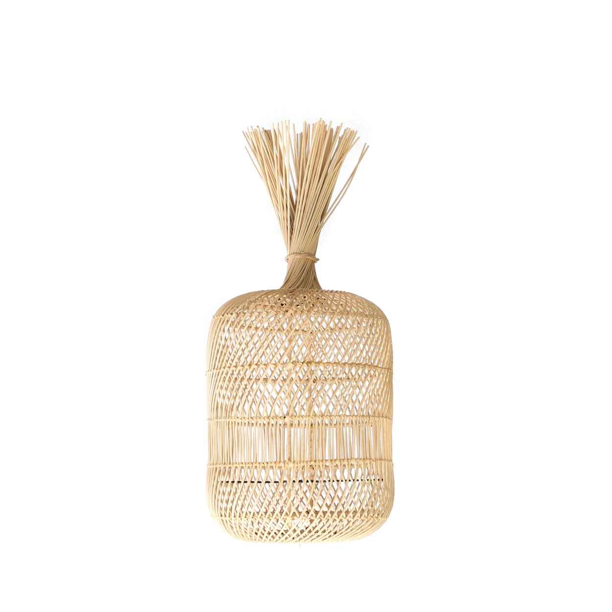 Small boho pendant lamp with natural rattan shade, ideal for cozy corners and warm ambient lighting