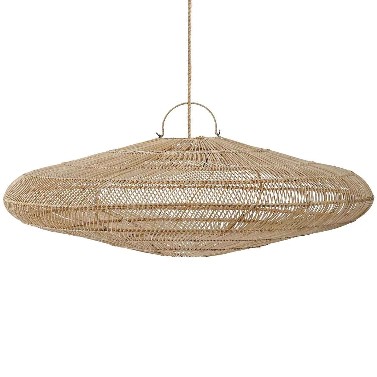 Oversized rattan light fixture in sculptural XXL form for open entryways