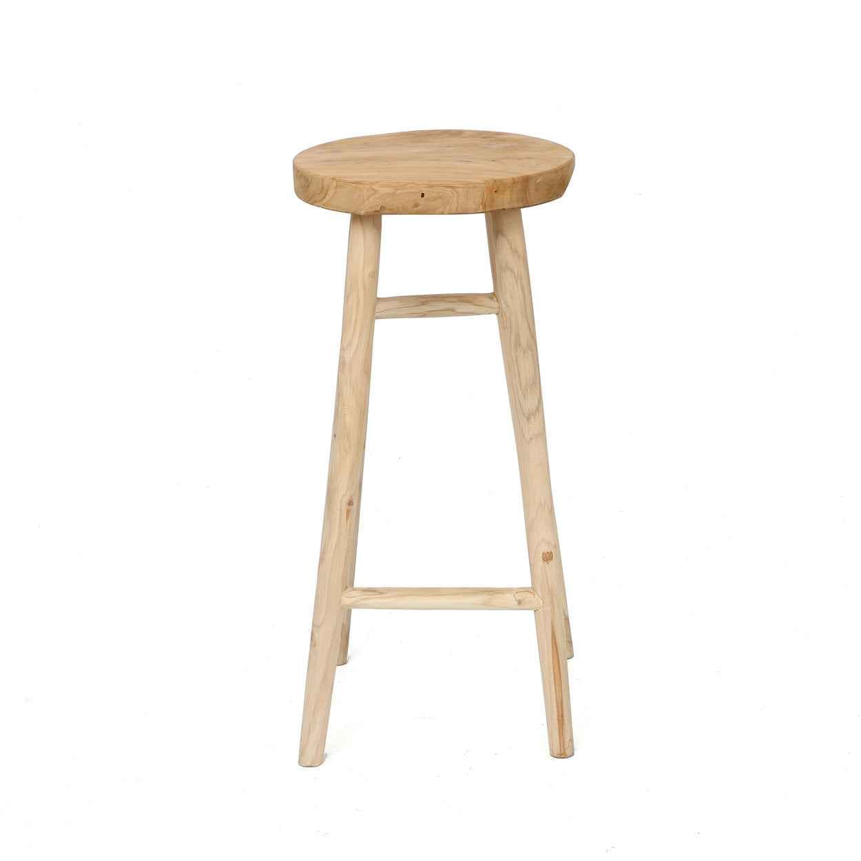 ‎Wooden tall bar stool in natural teak, perfect for any bar setup