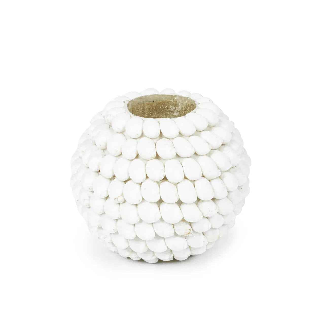 White bubble candle holder handcrafted from natural seashells