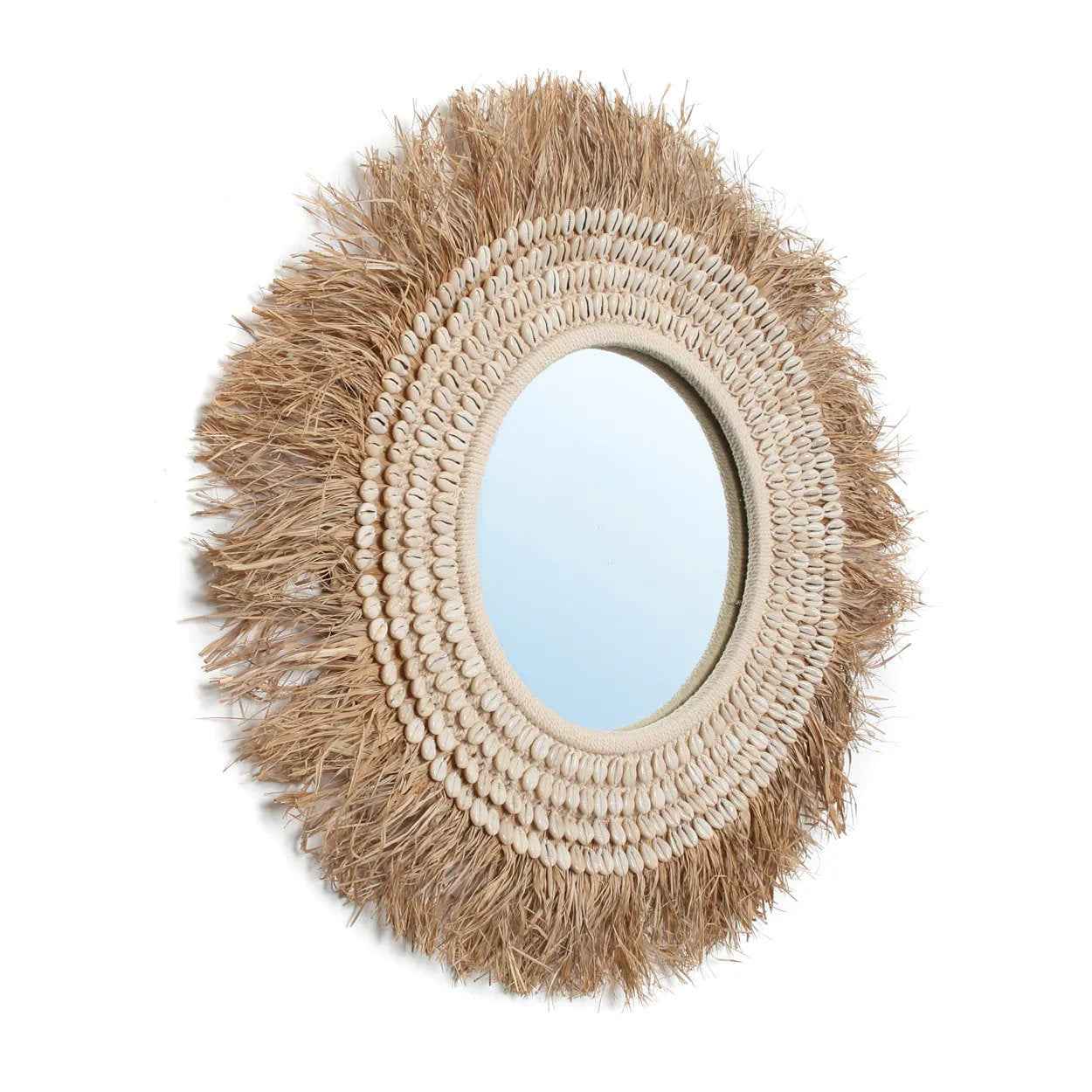 The Raffia Cowrie Mirror - Natural White - Bambuá