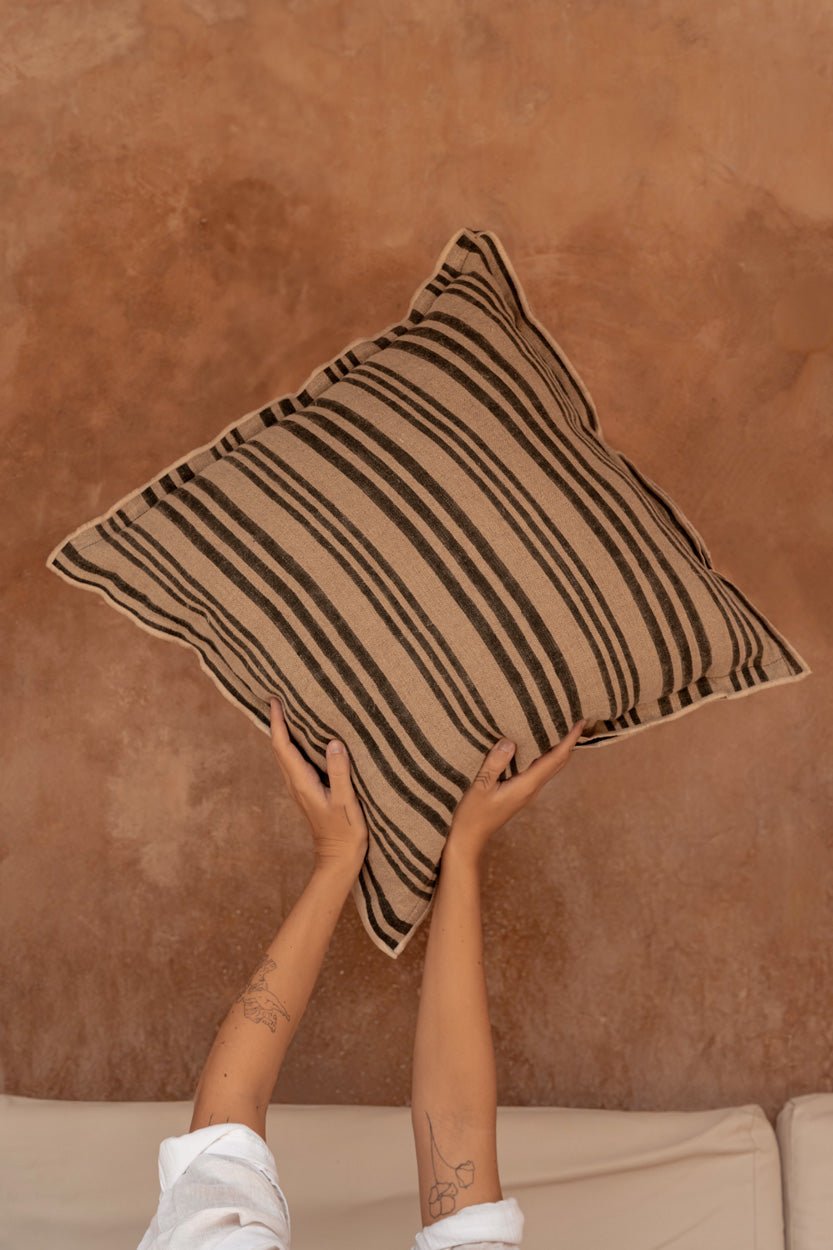 The Nordic Stripe Cushion Cover - Natural Black - 50x50 - Bambuá