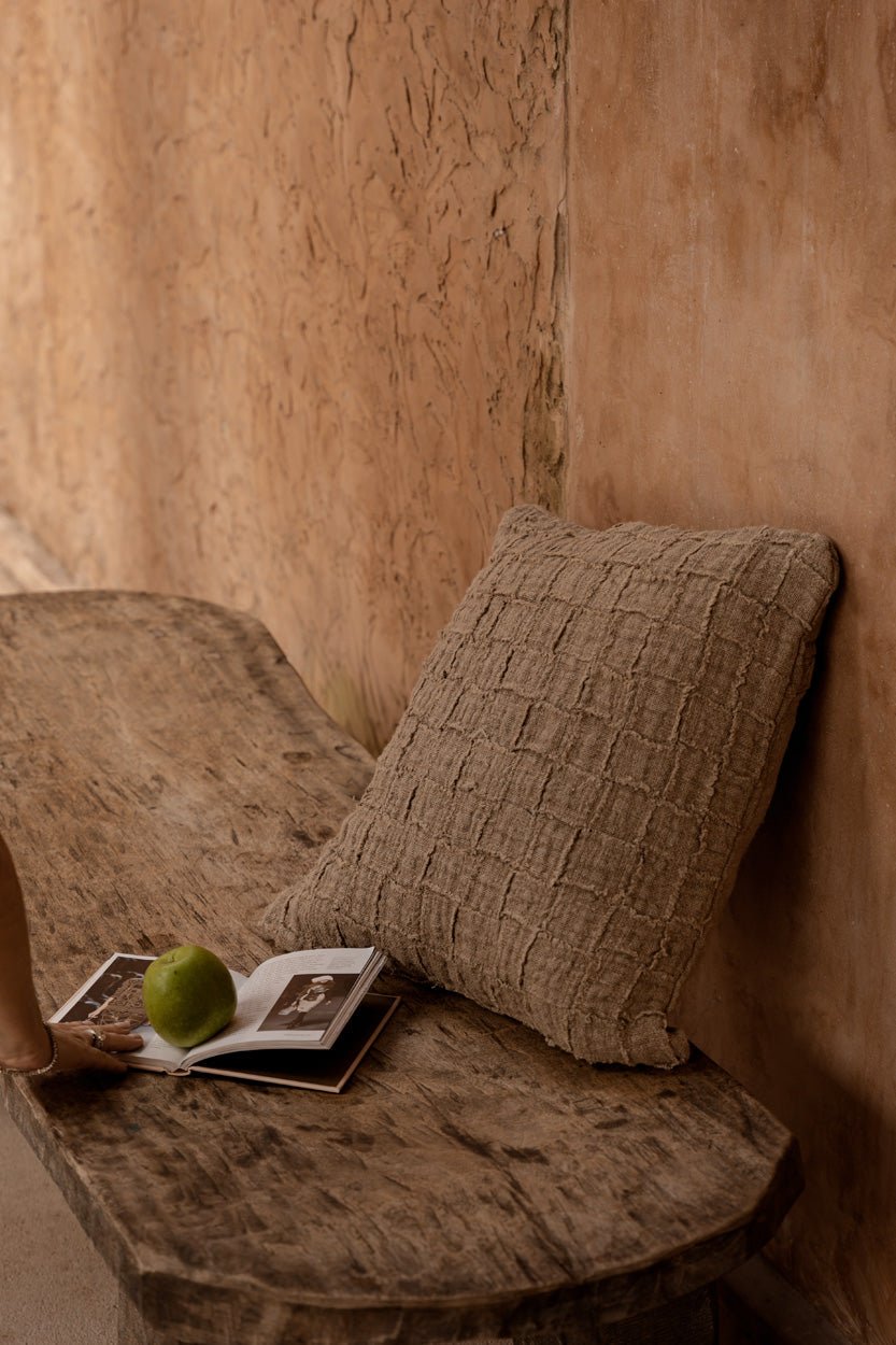 The Linen Damier Cushion Cover - Natural - Bambuá