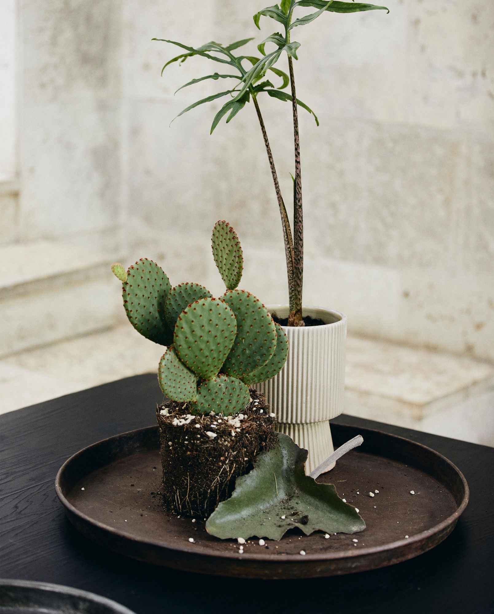 LOMBOK round tray, L, antique - silver finish