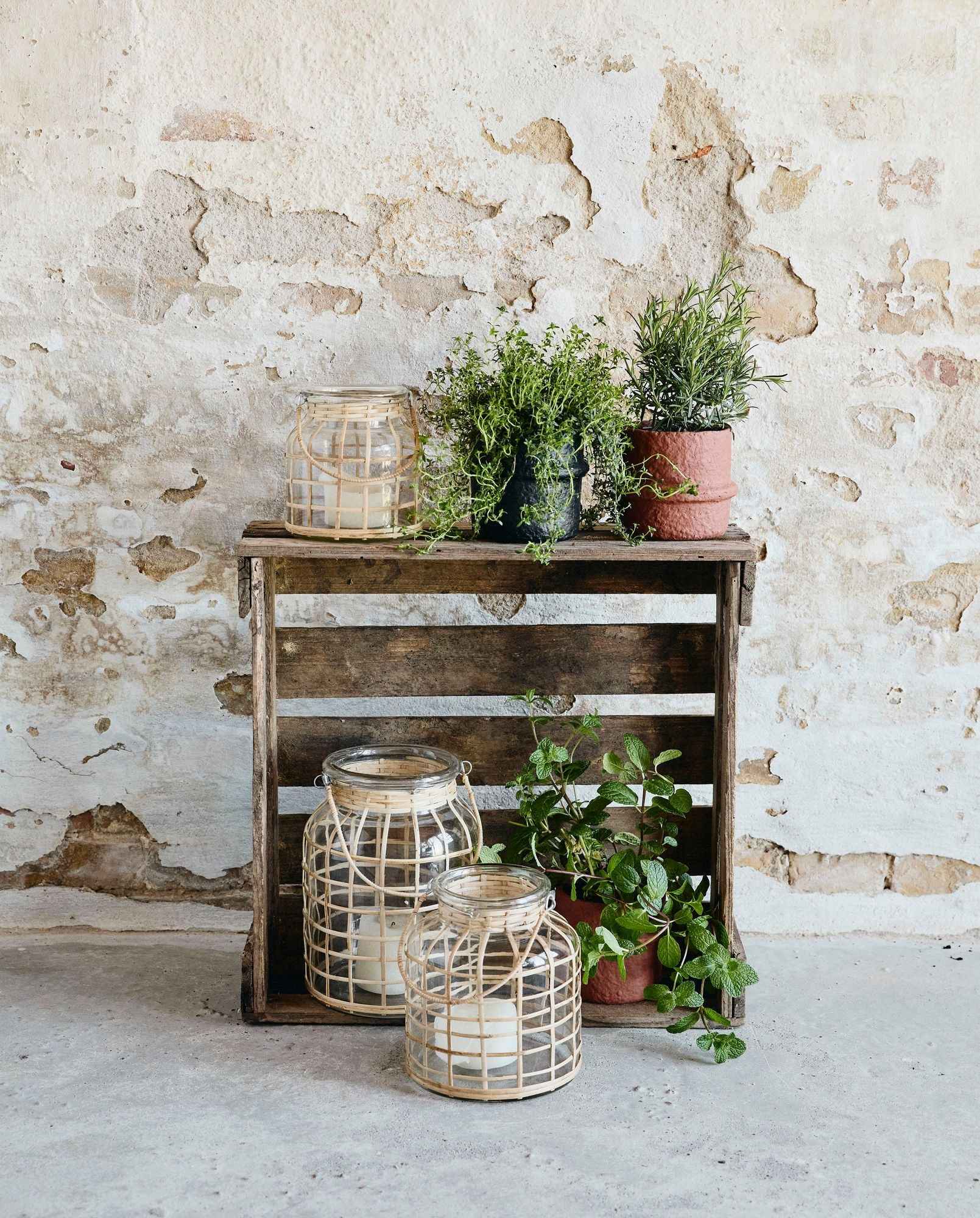 BAMBOO candle holder, glass, large