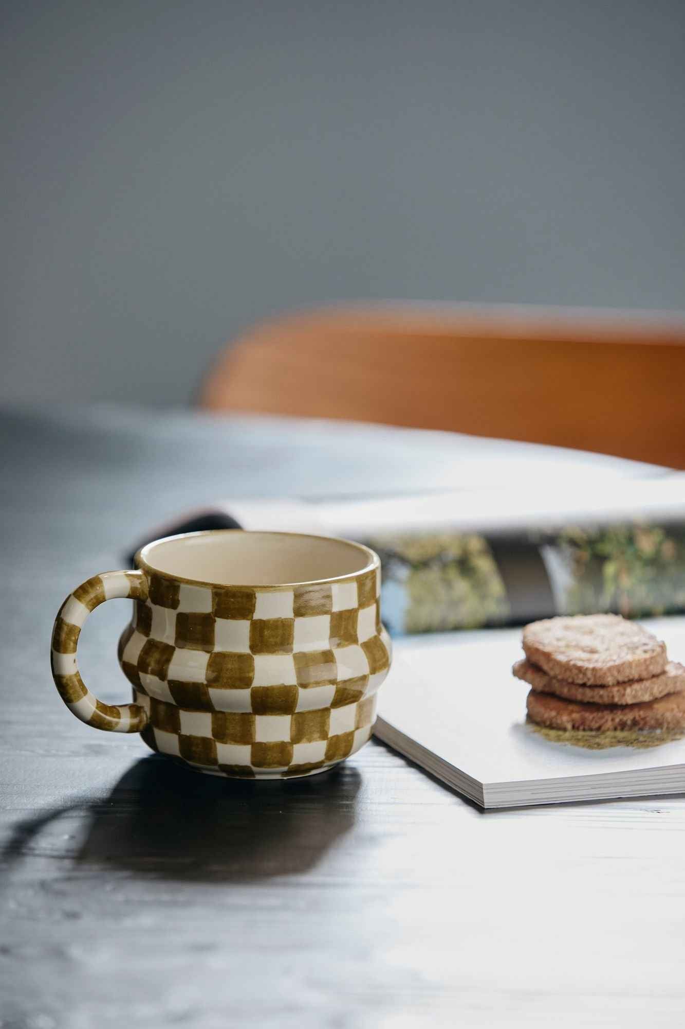 YSIA cup, check - green/ivory