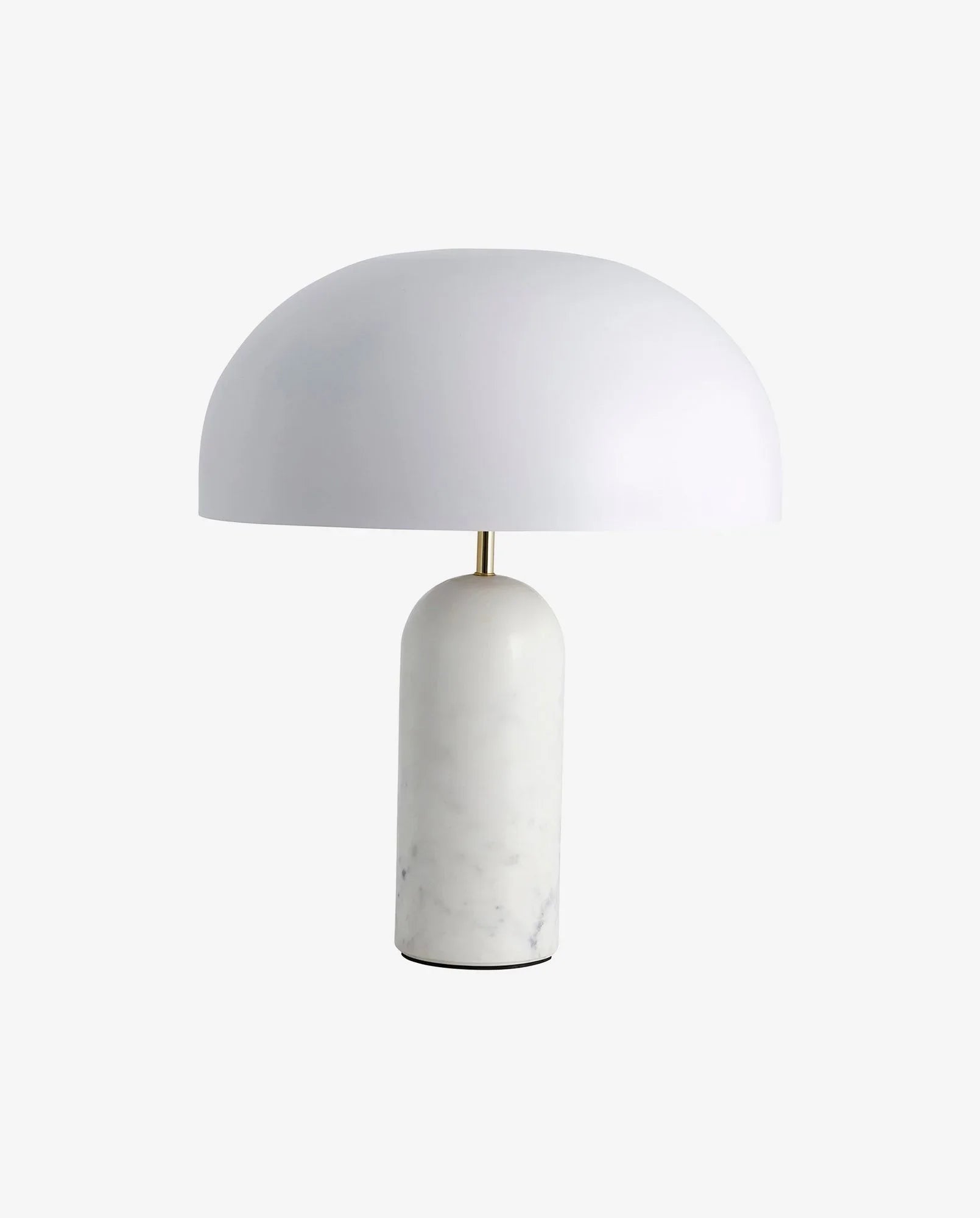 Modern white marble table lamp with dome-shaped shade and brass accent