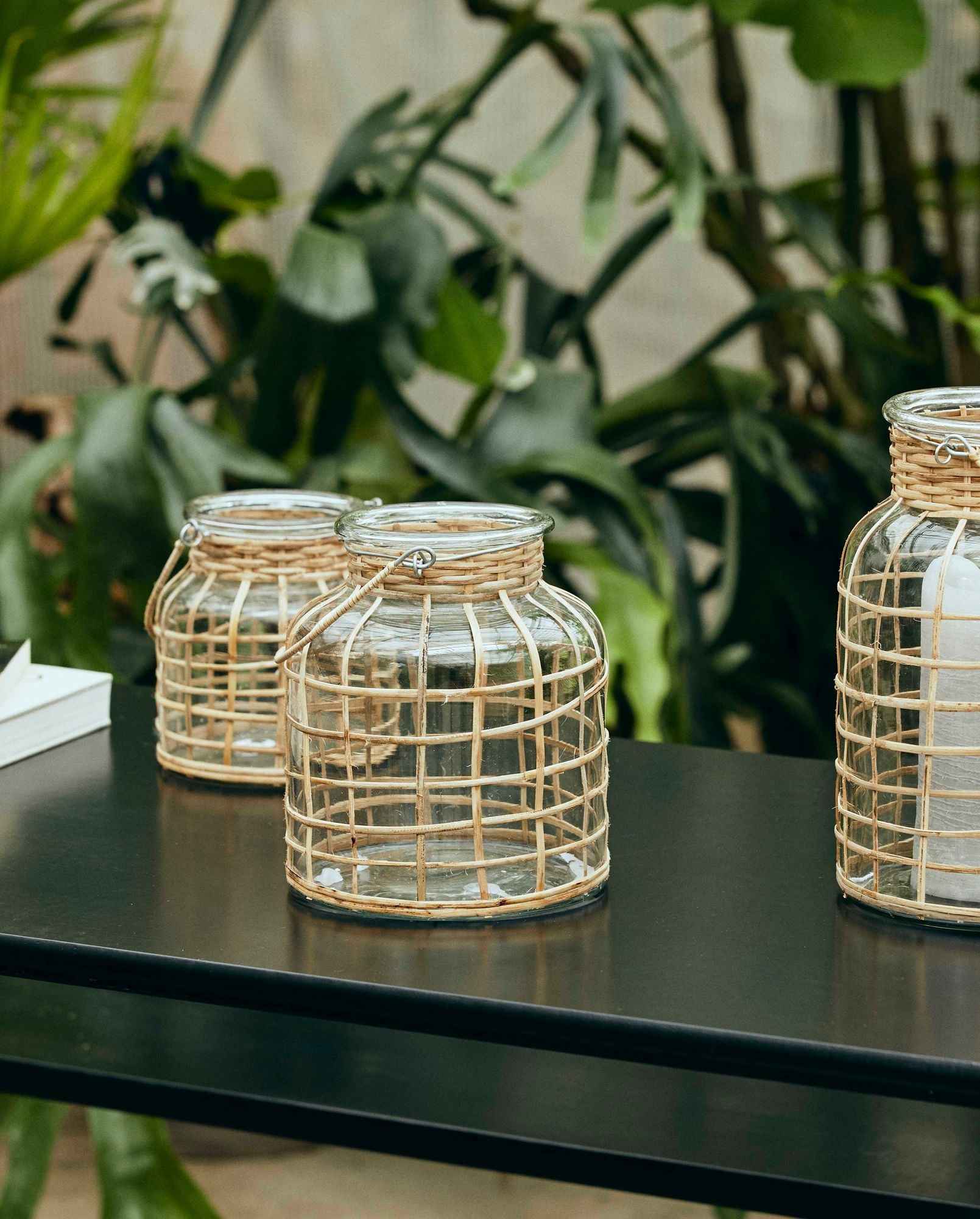 BAMBOO candle holder, glass, medium