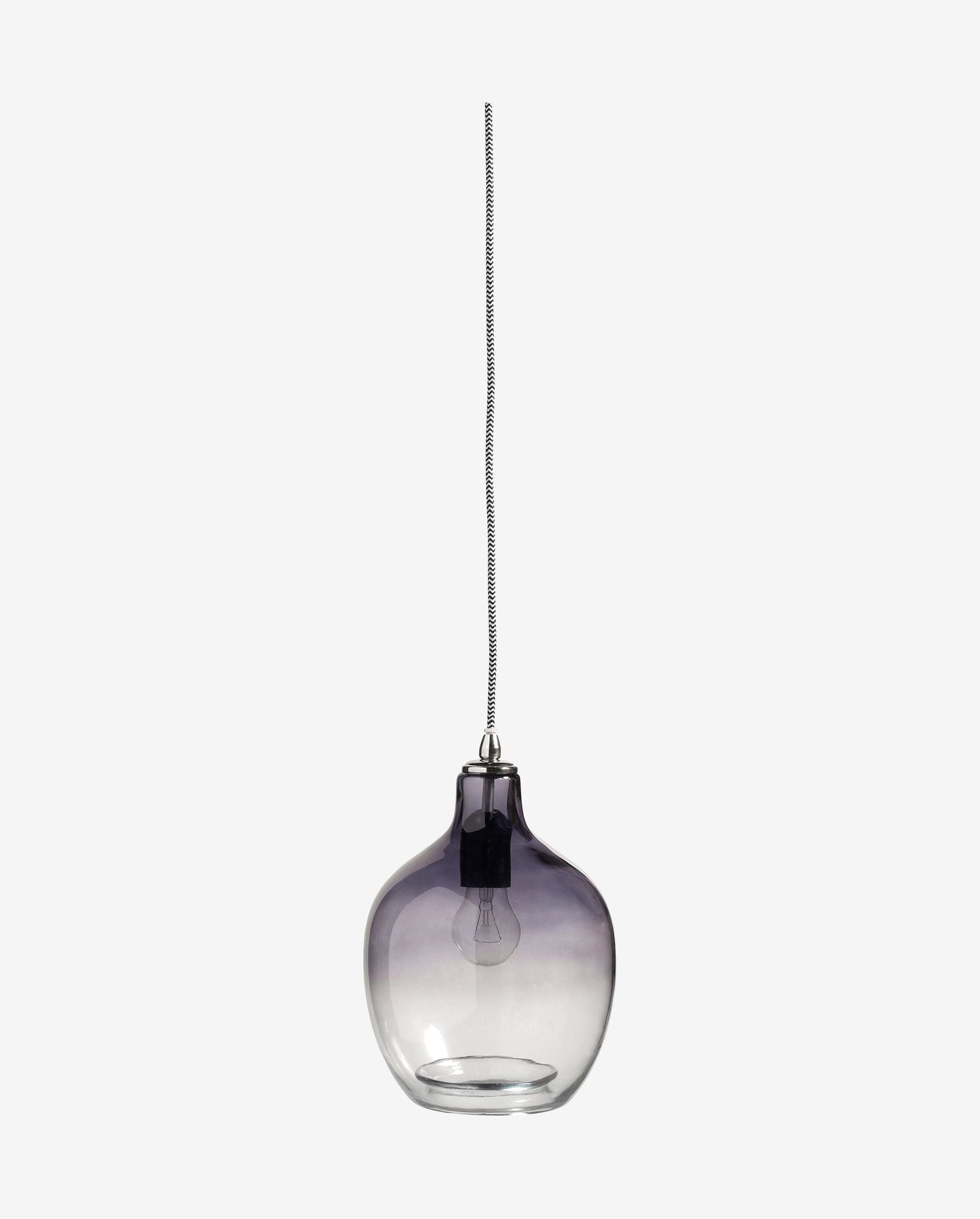 Modern hanging glass pendant light with gradient purple shade and exposed bulb