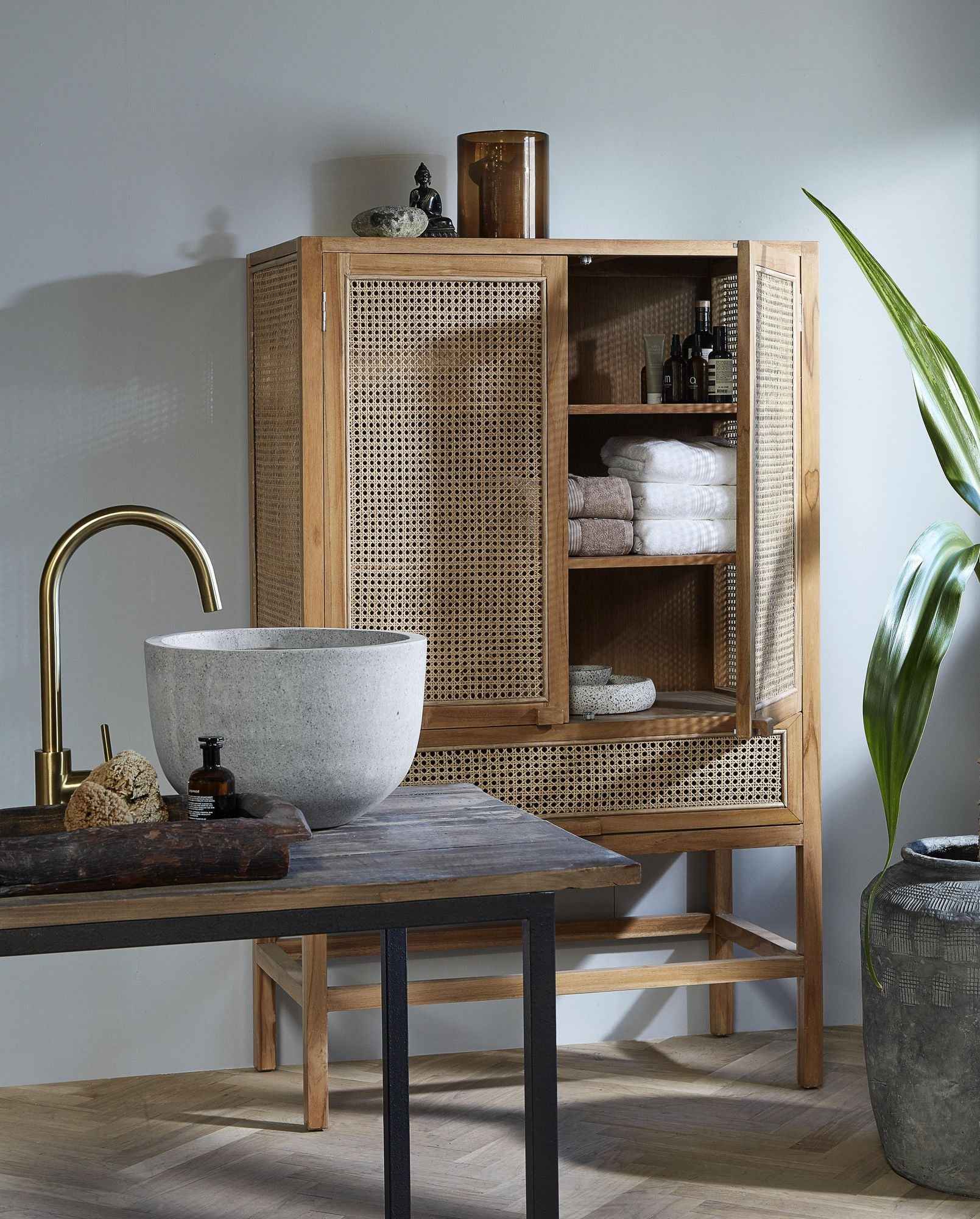MERGE cabinet, nature w/rattan