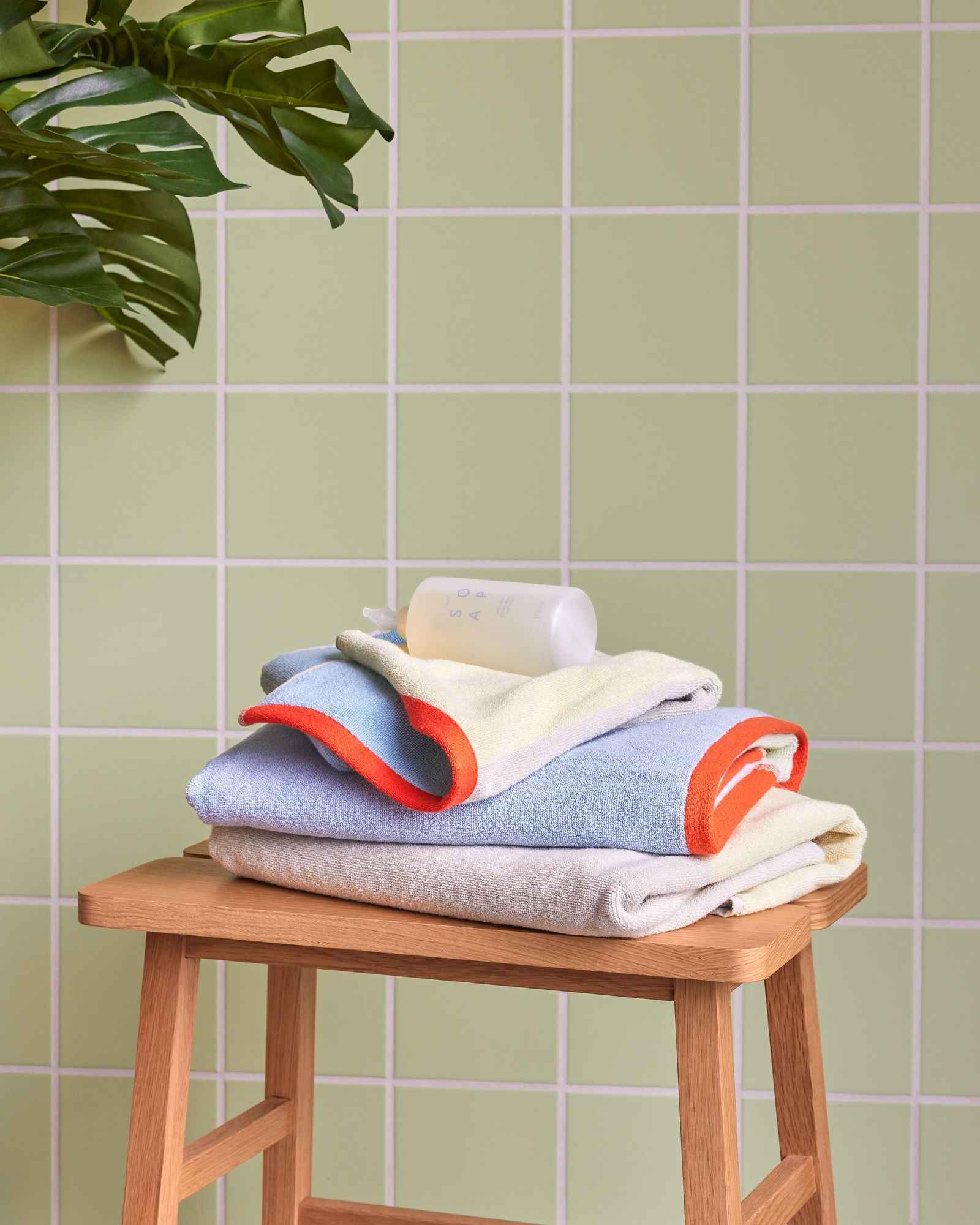 Hübsch Block Towel Small Light blue/Multicolour