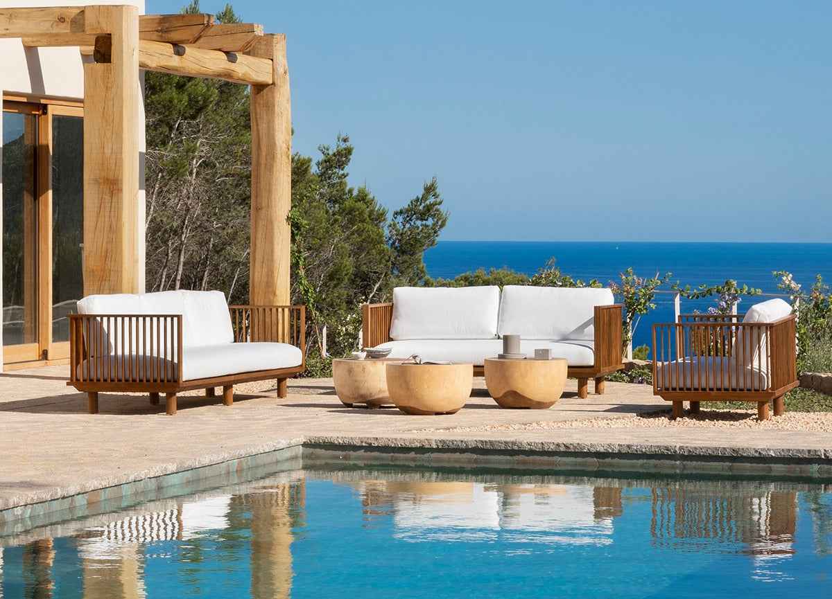Toprak Teak Wood 1 - Seater Outdoor Sofa in White Upholstery - Bambuá