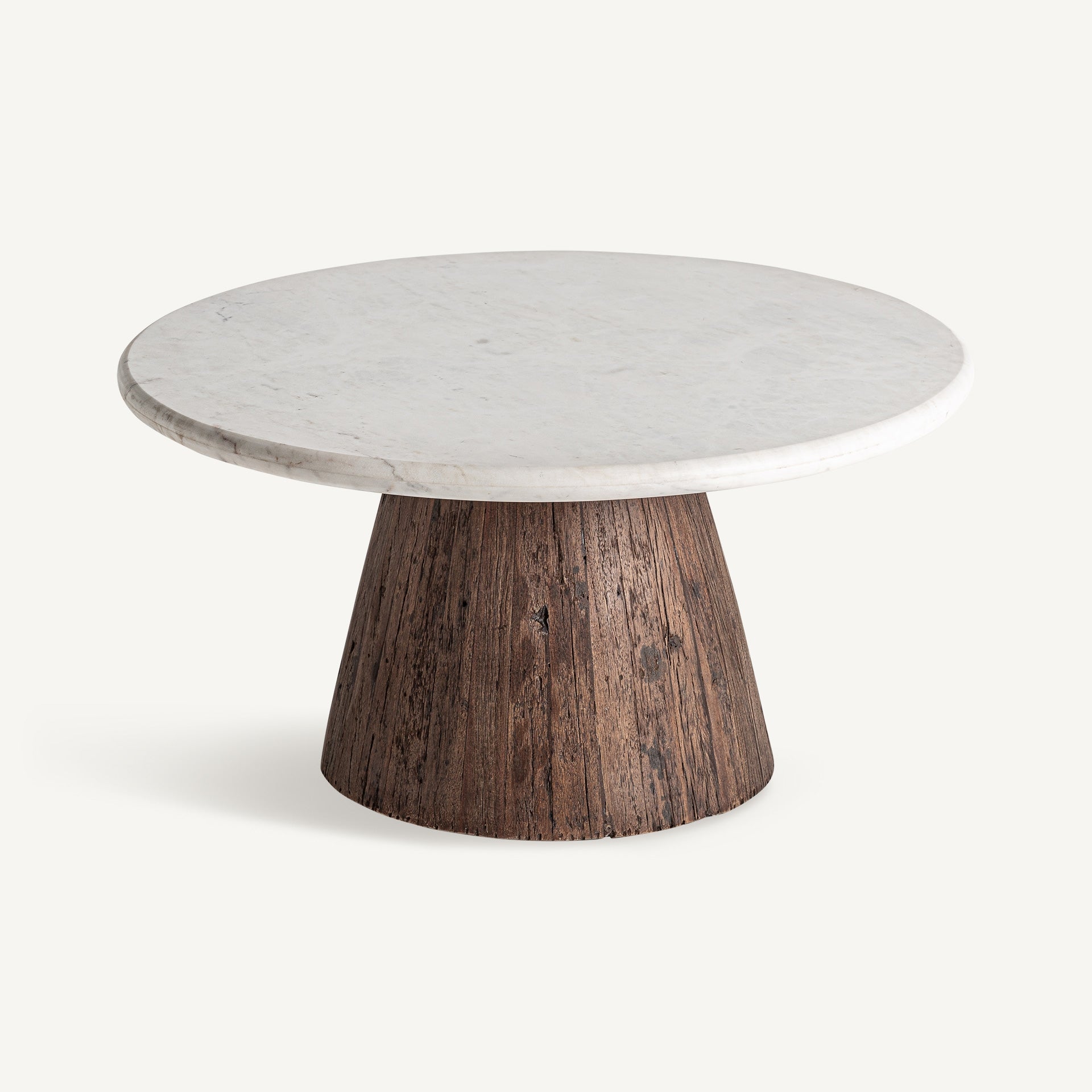 Skorup Coffee Table – White Marble and Aged Brown Wood Finish - Bambuá